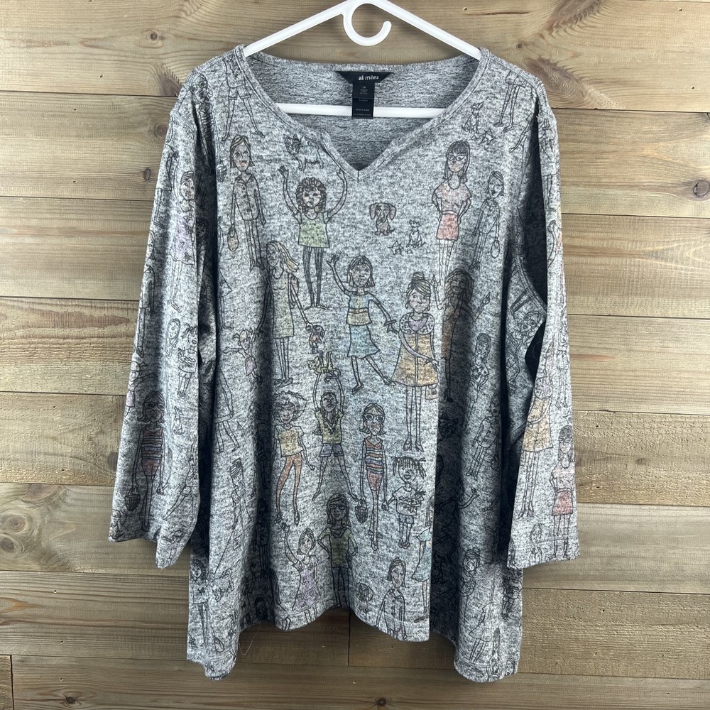 Ali Miles Womens Shirt Girl Power Artsy Novelty Knit Pockets Tunic People 1X‎
